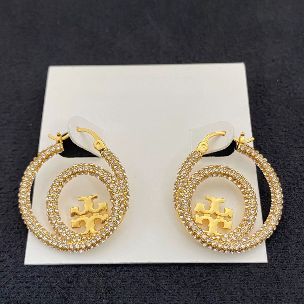 Tory Burch Geometric Rhinestone Hoop Earrings